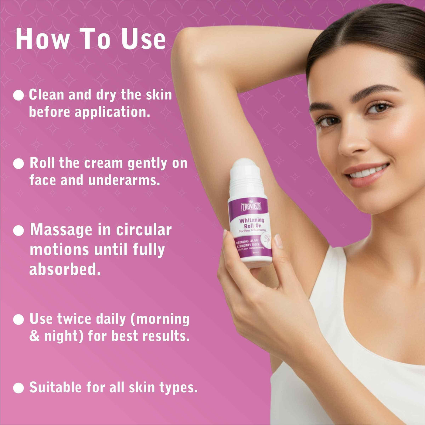 Trovieza Whitening Roll on Cream for Face & Underarm, for Skin Glow & Moisturization, 50gm